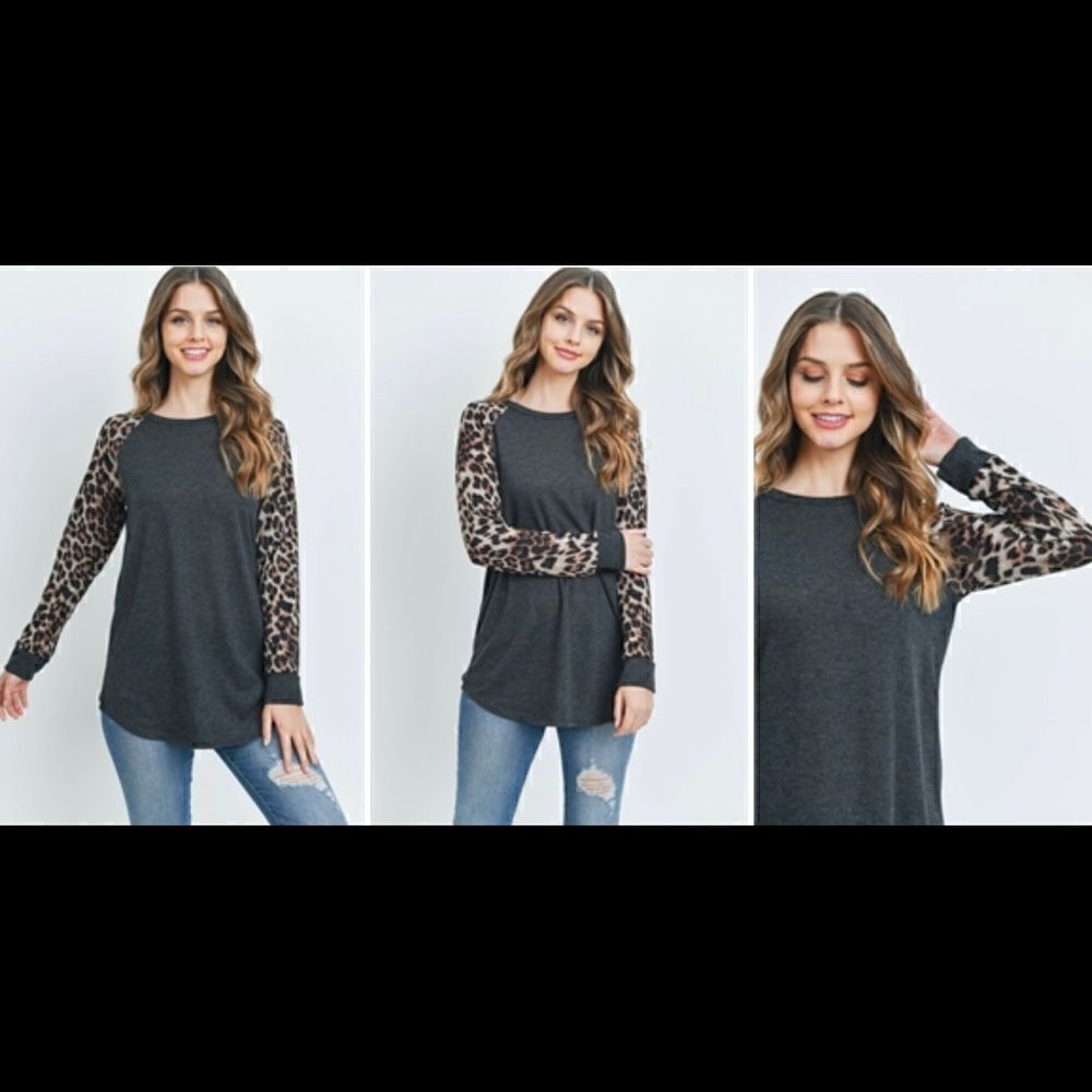 NWT Super Cute Leopard Sleeve T-shirt